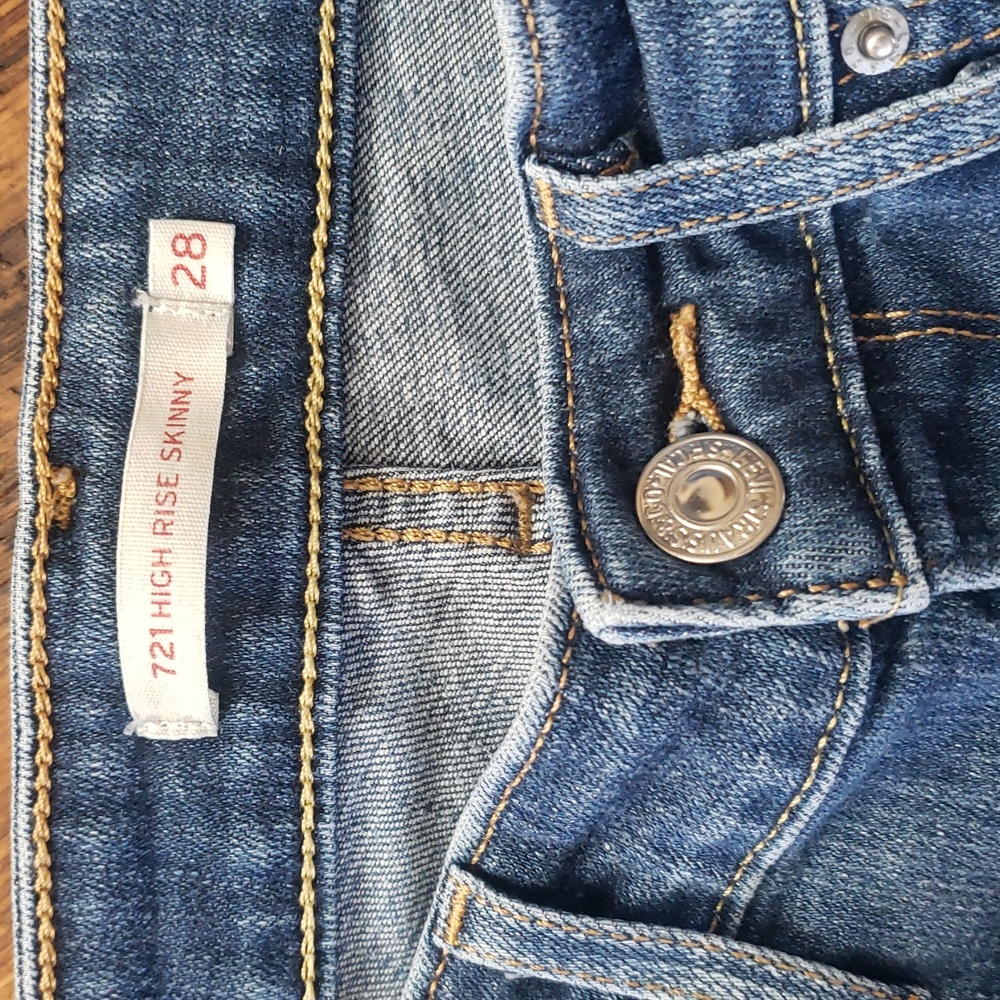 Levi's 721 High Rise Skinny Ripped Distressed Blue Jeans Size W28 L30 - Picture 7 of 14